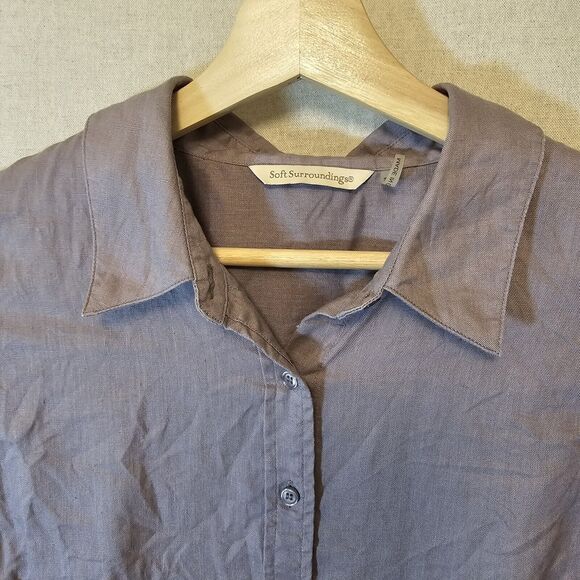 Soft Surroundings Women's "Go To Linen Shirt" Large ? Purple Button Front - Picture 3 of 8